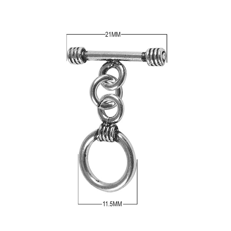 Silver Overlay toggle clasp with coil detailing, handcrafted in India for wholesale jewelry findings and bulk supply.