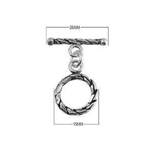 Silver Overlay rope design toggle clasp with twisted texture, handcrafted in India for wholesale jewelry findings and bulk supply.