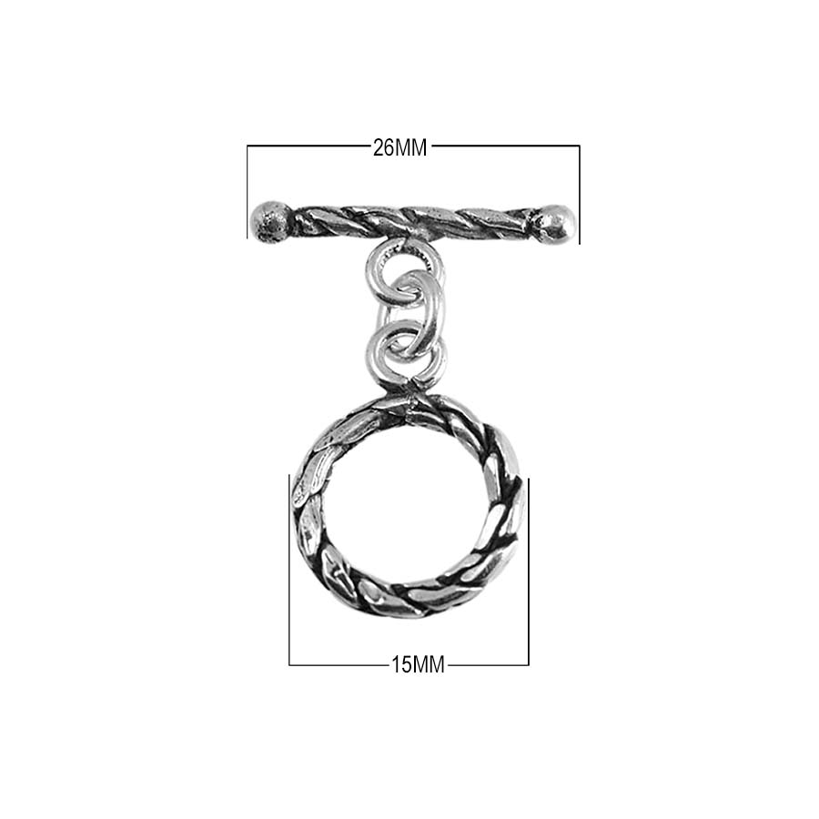 Silver Overlay rope design toggle clasp with twisted texture, handcrafted in India for wholesale jewelry findings and bulk supply.