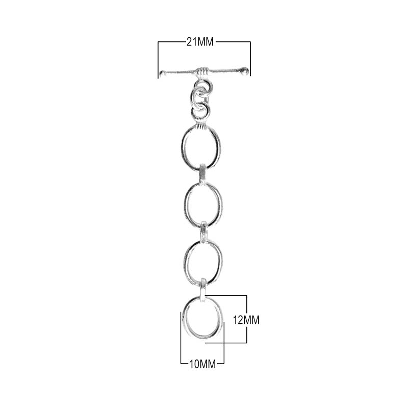 Silver Overlay chain toggle clasp with multiple oval links and bar-and-ring closure, handcrafted in India for wholesale jewelry findings.