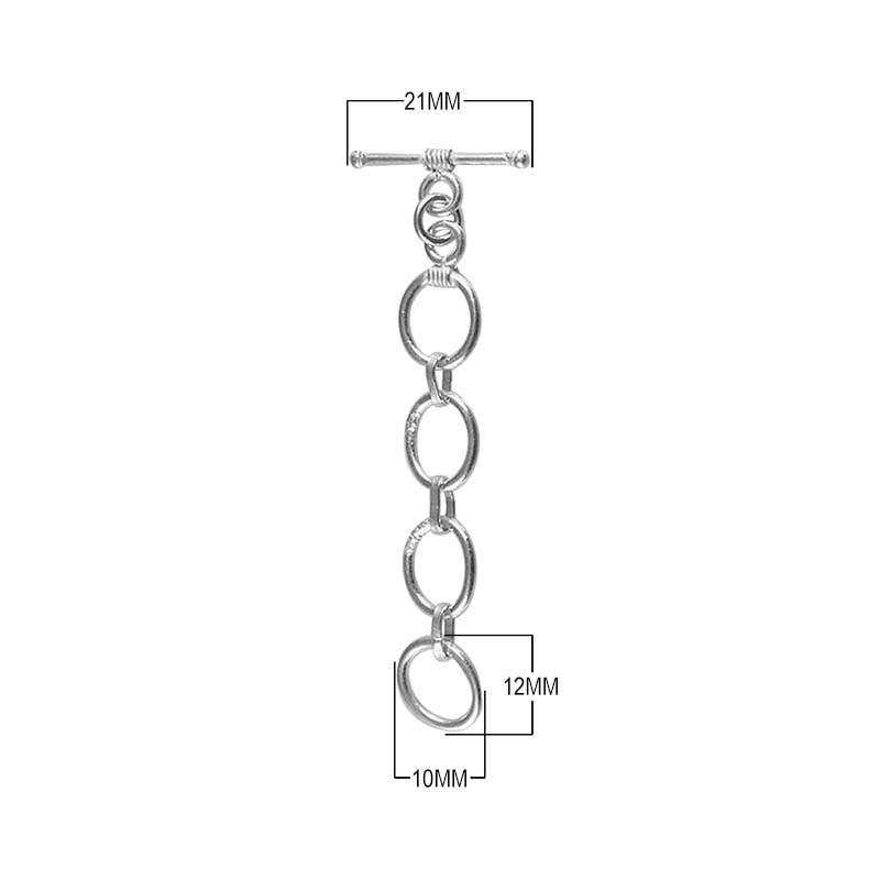 Silver Oxid Overlay chain toggle clasp with oval links and antique finish, handcrafted in India for wholesale jewelry findings.
