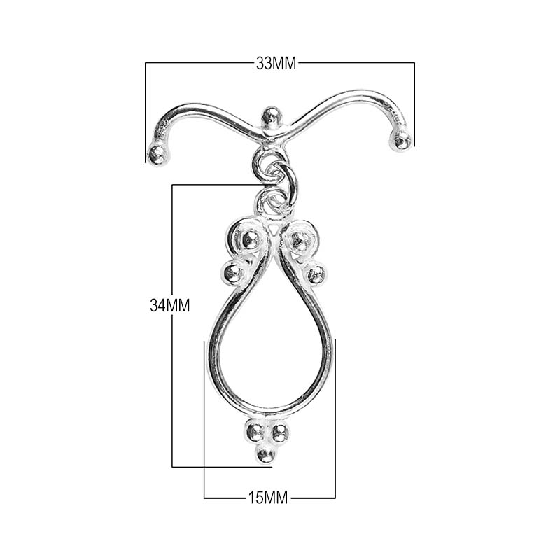 Silver Overlay toggle clasp with teardrop loop and swirl detailing, handcrafted jewelry finding for wholesale buyers, handcrafted in India.