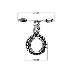 Silver Overlay beaded edge toggle clasp with round loop and textured detailing, handcrafted jewelry finding for wholesale buyers, handcrafted in India.