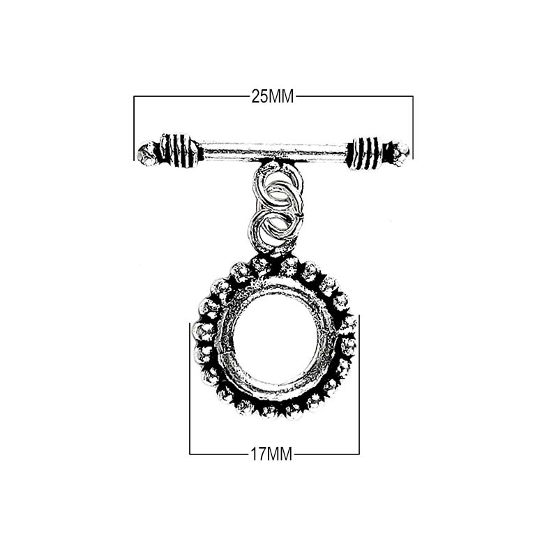 Silver Overlay beaded edge toggle clasp with round loop and textured detailing, handcrafted jewelry finding for wholesale buyers, handcrafted in India.