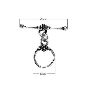 Silver Overlay decorative toggle clasp with round loop and textured detailing, handcrafted jewelry finding for wholesale buyers, handcrafted in India.