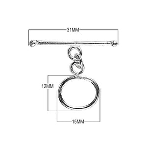 Silver Overlay oval toggle clasp with smooth loop and plain bar closure, handcrafted jewelry finding for wholesale buyers, handcrafted in India.