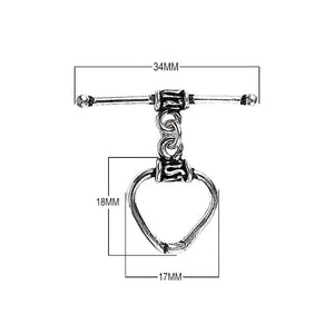 Silver Overlay heart toggle clasp with polished heart-shaped loop and bar closure, handcrafted jewelry finding for wholesale buyers, handcrafted in India.