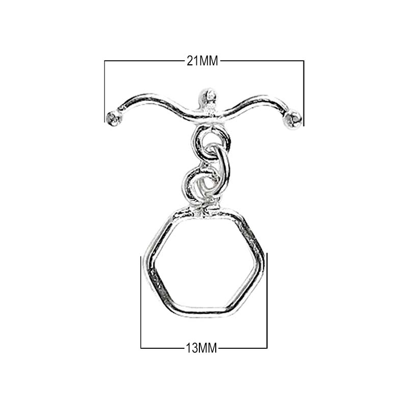 Silver Overlay hexagon toggle clasp with geometric loop and bar closure, handcrafted jewelry finding for wholesale buyers, handcrafted in India.