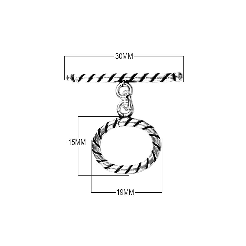 Silver Overlay rope design toggle clasp with circular loop and textured bar, handcrafted jewelry finding for wholesale buyers, handcrafted in India.