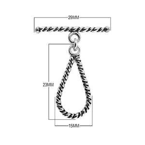 Silver Overlay teardrop rope toggle clasp with twisted loop and textured bar, handcrafted jewelry finding for wholesale buyers, handcrafted in India.