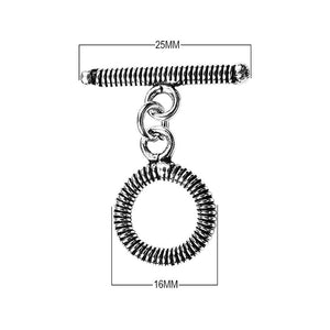 Silver Overlay coil round toggle clasp with circular loop and textured bar, handcrafted jewelry finding for wholesale buyers, handcrafted in India.