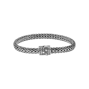 925 Sterling Silver woven bracelet with Balinese detailing and push lock clasp