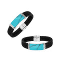Sterling Silver Bracelet With Black Leather Featuring Turquoise Shell Accent