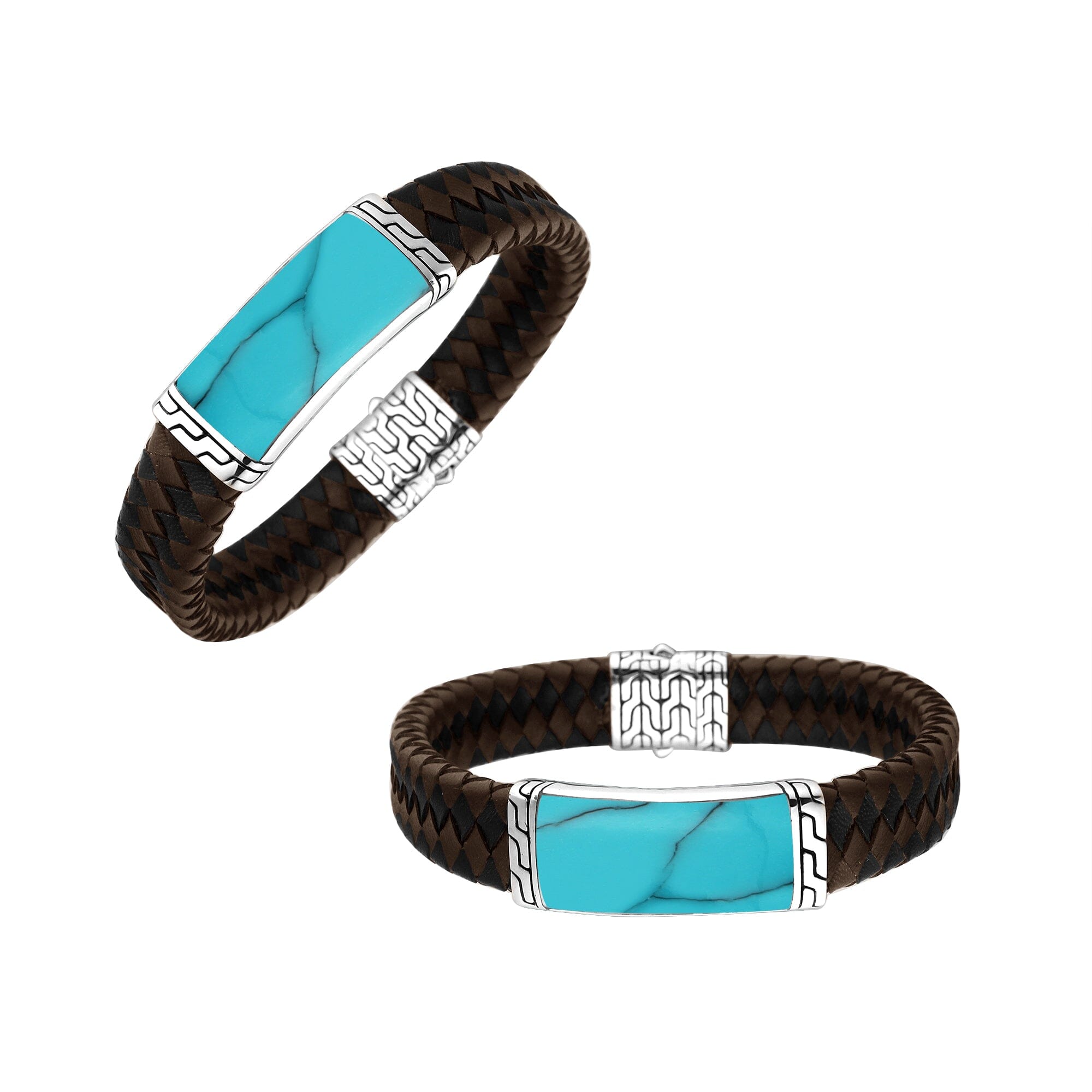 Sterling Silver Bracelet With Mix Leather Featuring Turquoise Shell Accent