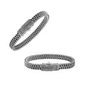 Sterling silver woven chain bracelet with geometric patterned clasp handcrafted in Bali