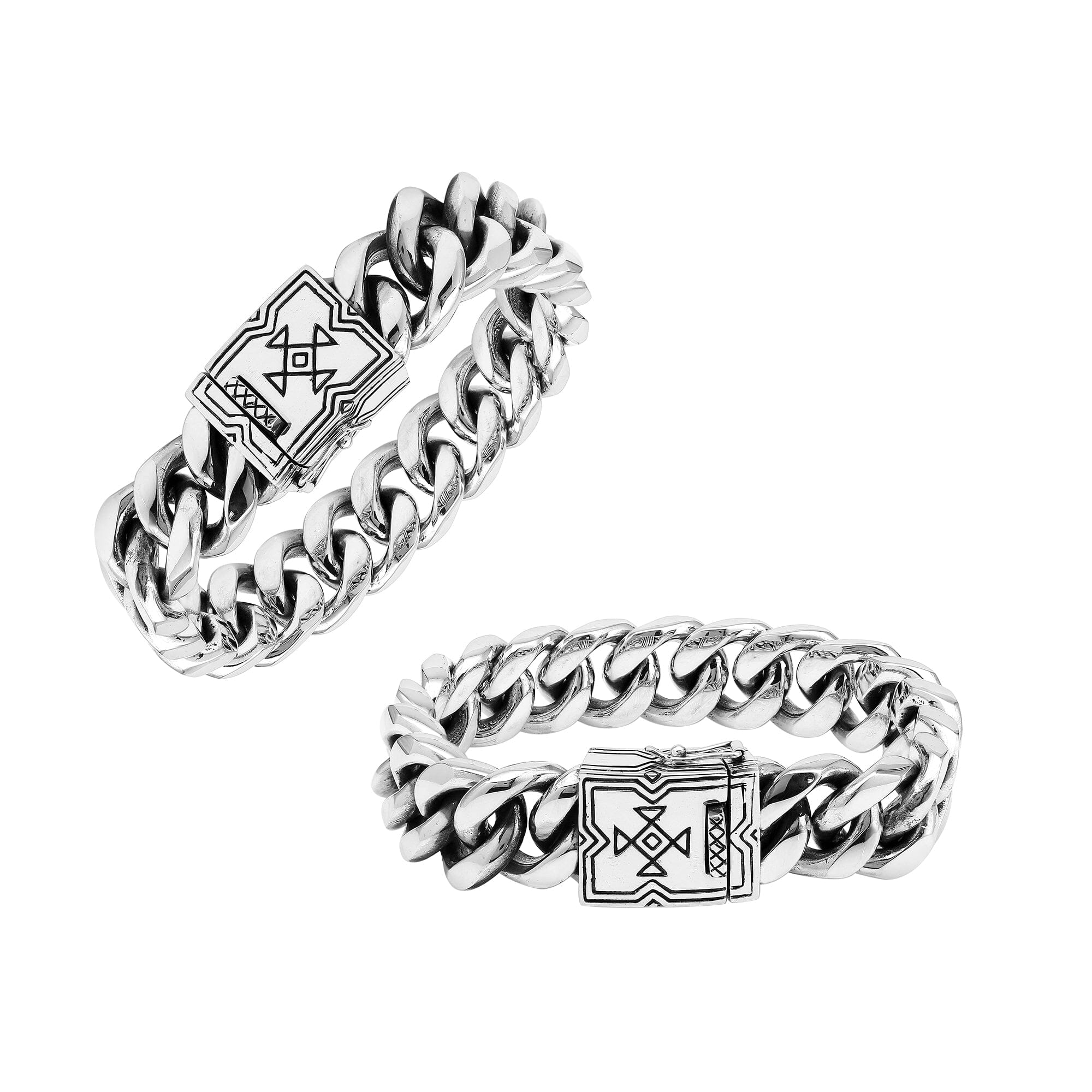 Silver Curb Chain Bracelet With Geometric Box Clasp In 925 Sterling Silver For Wholesale