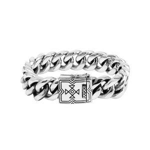 Silver Curb Chain Bracelet With Geometric Box Clasp In 925 Sterling Silver For Wholesale