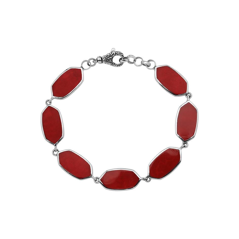 Silver Bracelet With Red Coral And Lobster Lock In 925 Sterling Silver For Wholesale