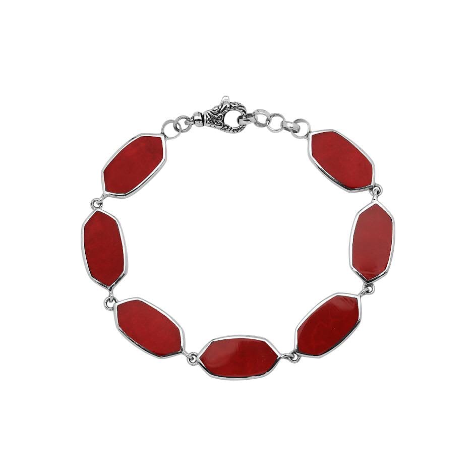AB-1225-CR-8.5" Sterling Silver Bracelet With Coral Jewelry Bali Designs Inc 