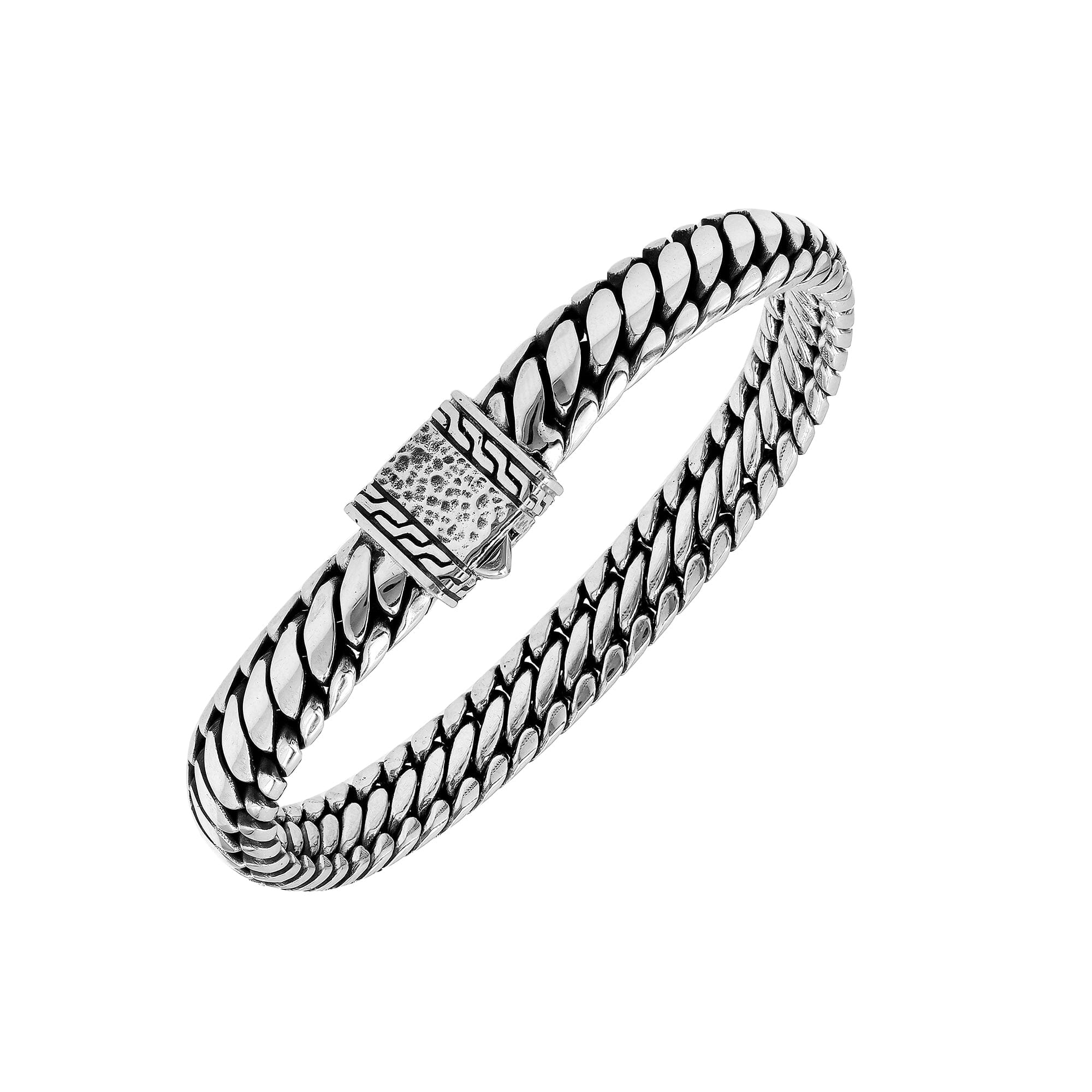 Silver Curb Chain Bracelet With Textured Push Clasp In 925 Sterling Silver For Wholesale