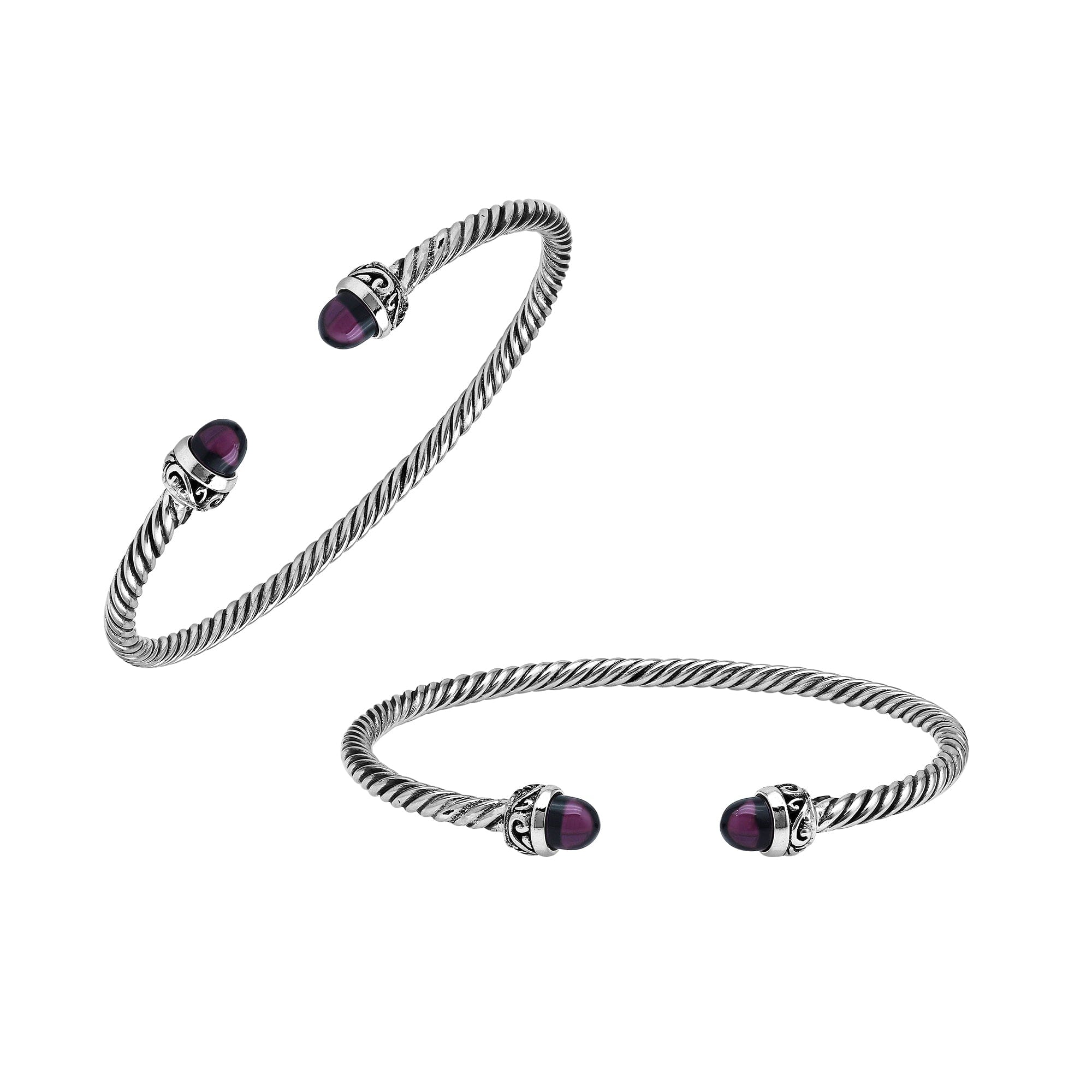 Silver Bangle With Amethyst Quartz In 925 Sterling Silver For Wholesale