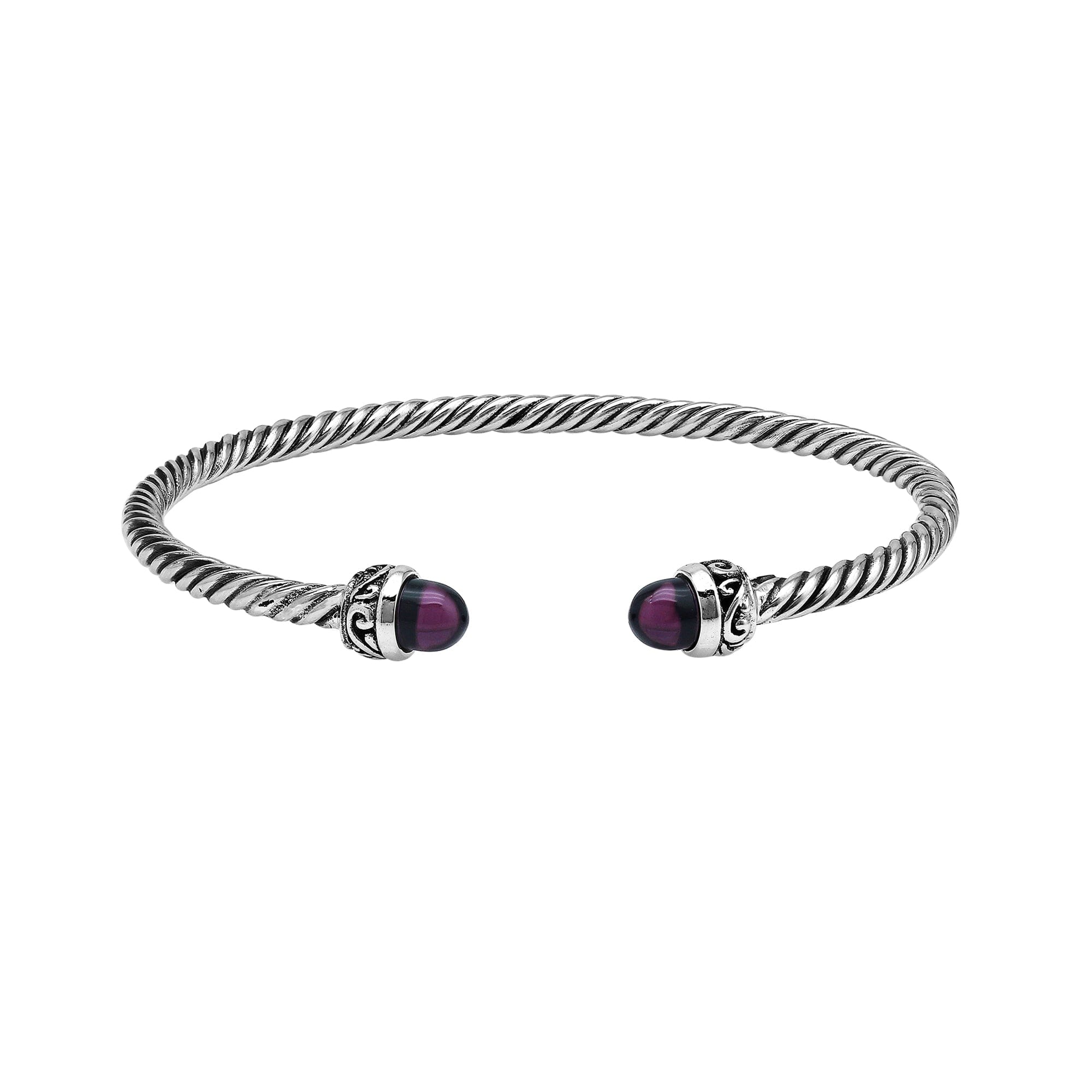 Silver Bangle With Amethyst Quartz In 925 Sterling Silver For Wholesale