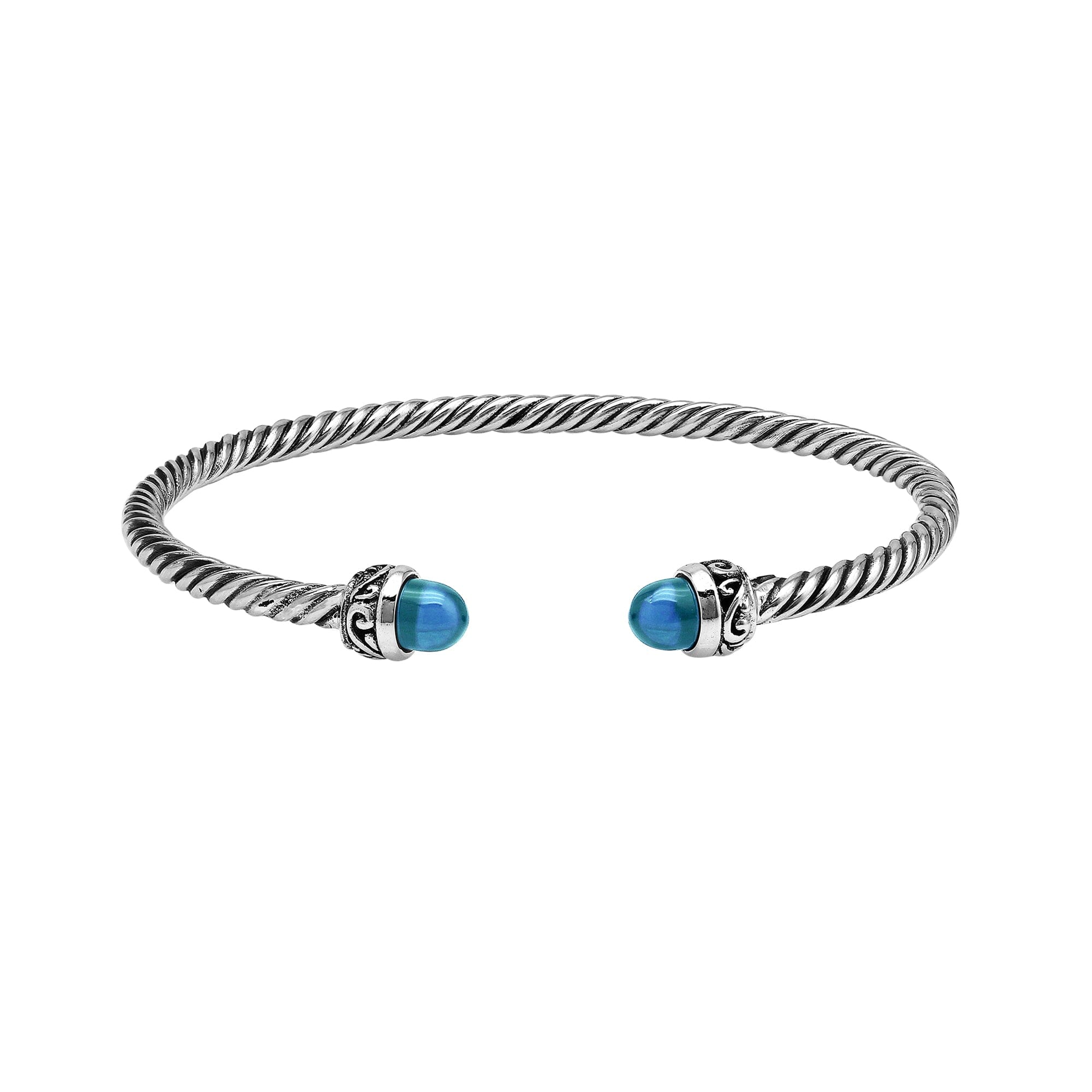 Silver Bangle With Blue Topaz Quartz In 925 Sterling Silver For Wholesale