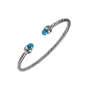 Silver Bangle With Blue Topaz Quartz In 925 Sterling Silver For Wholesale