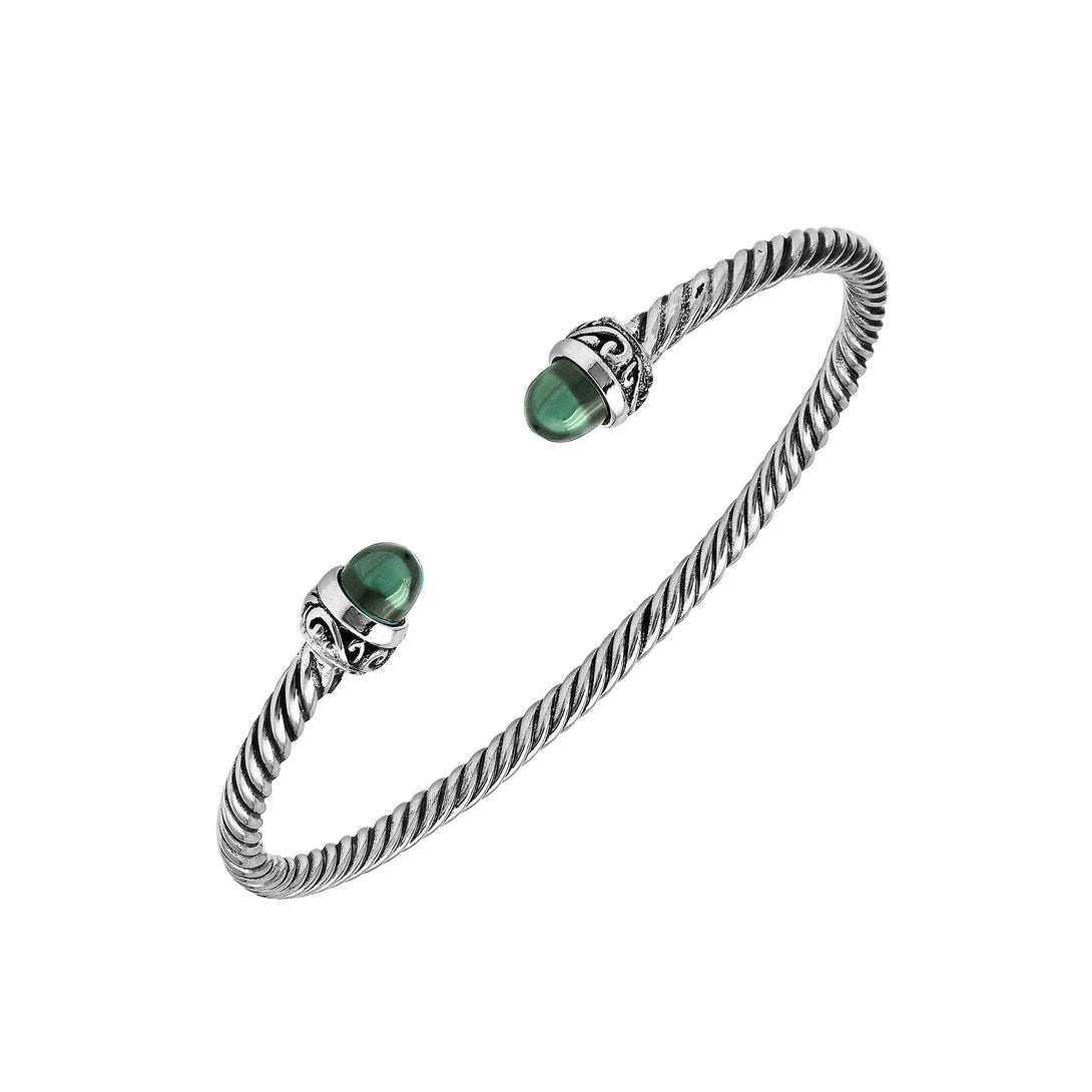 AB-1238-GAM Sterling Silver Bangle With Green Amethyst Q. Jewelry Bali Designs Inc 
