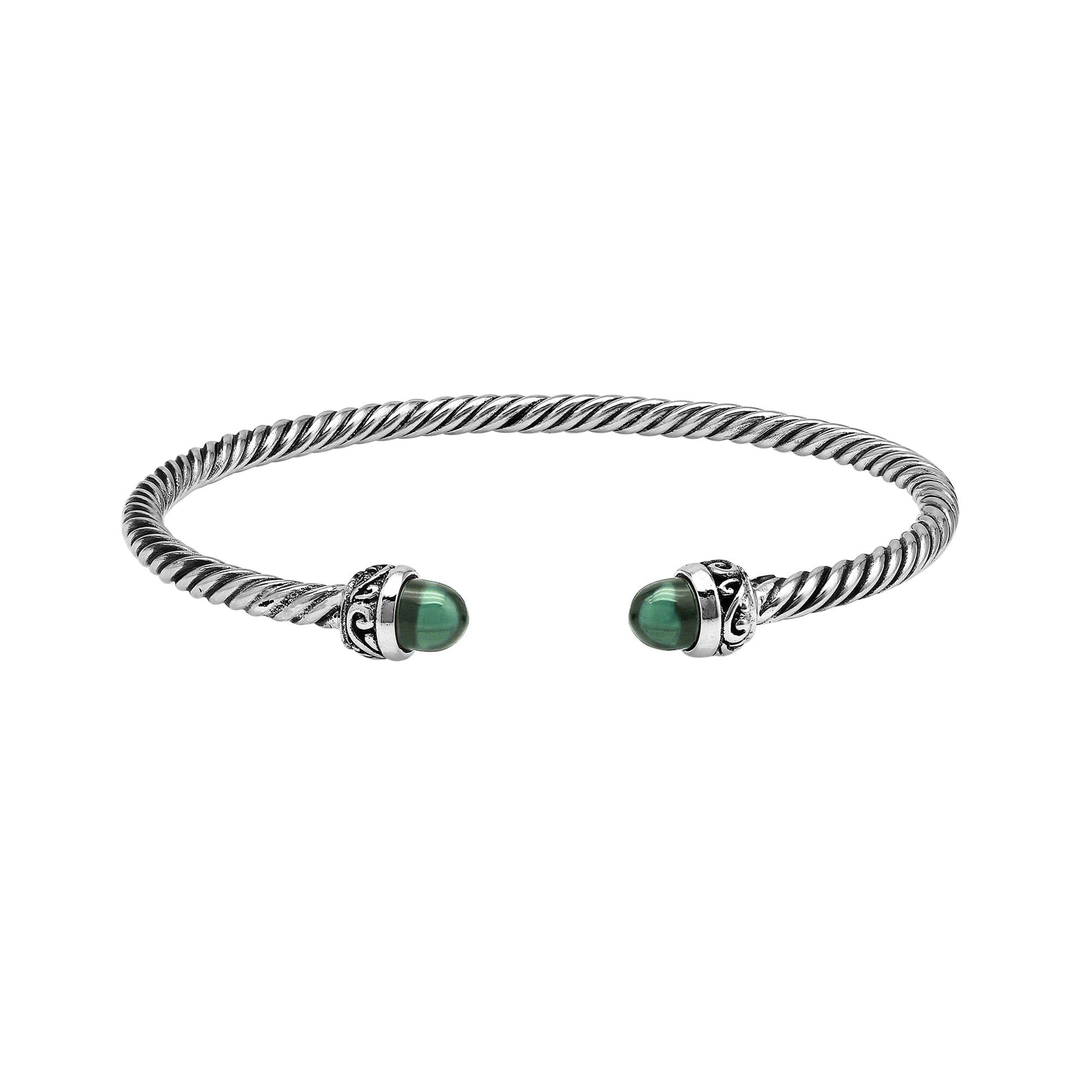 Silver Bangle With Green Amethyst Quartz In 925 Sterling Silver For Wholesale