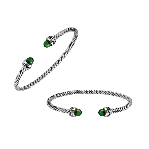 AB-1238-GQ Sterling Silver Bangle With Green Quartz Jewelry Bali Designs Inc 