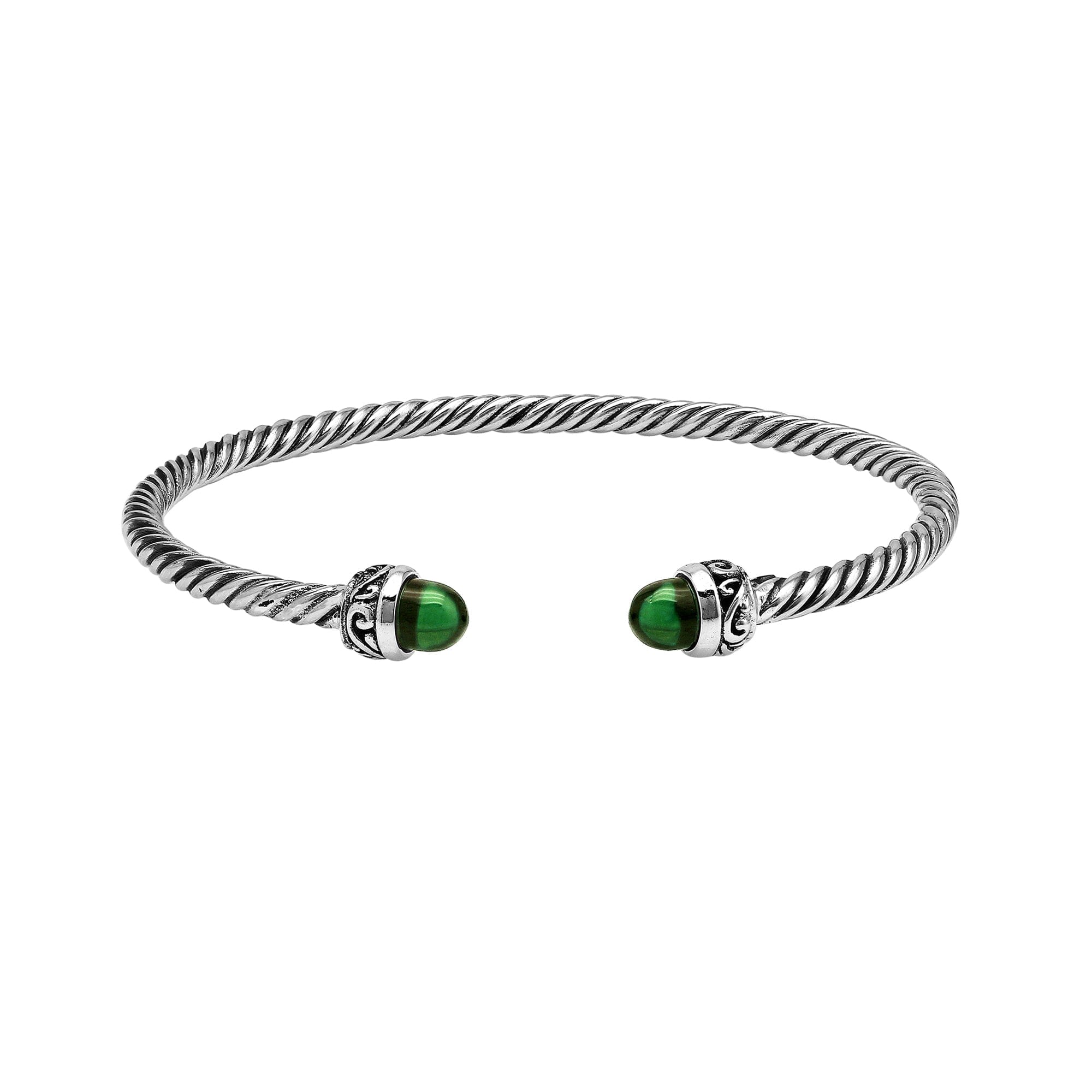 Silver Bangle With Green Quartz In 925 Sterling Silver For Wholesale