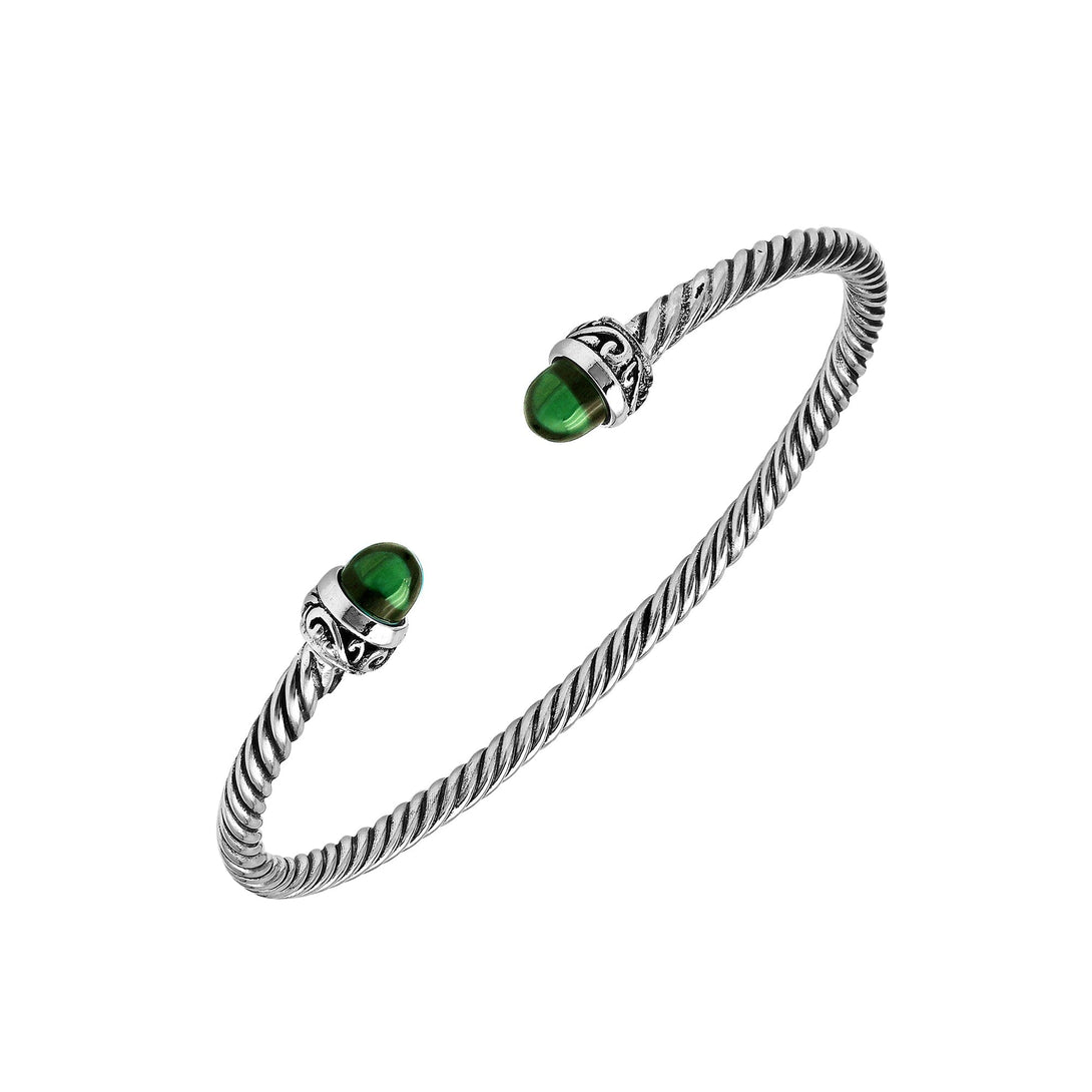 AB-1238-GQ Sterling Silver Bangle With Green Quartz Jewelry Bali Designs Inc 