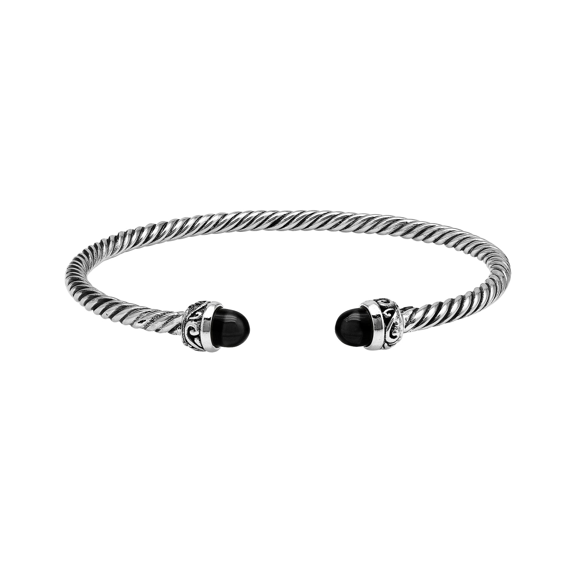 Silver Bangle With Black Onyx In 925 Sterling Silver For Wholesale