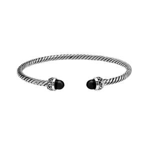 Silver Bangle With Black Onyx In 925 Sterling Silver For Wholesale