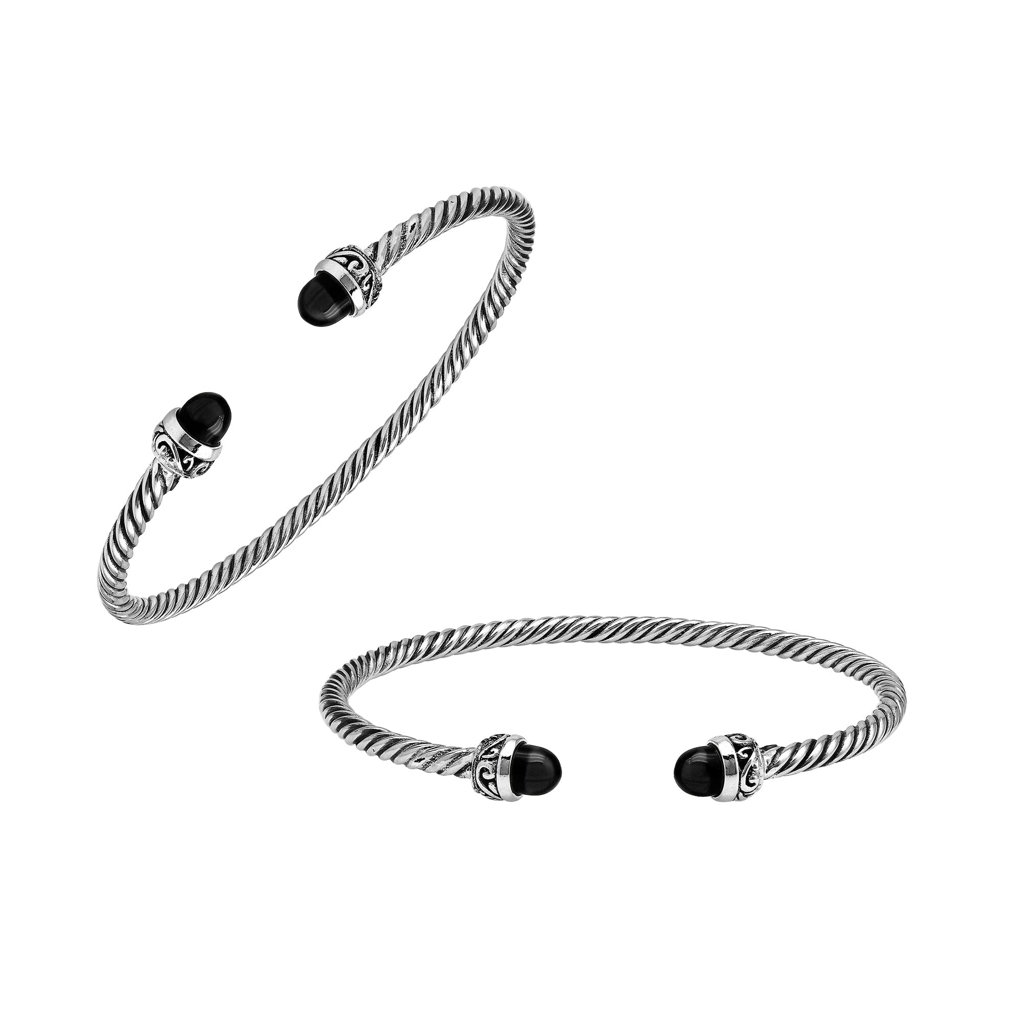 Silver Bangle With Black Onyx In 925 Sterling Silver For Wholesale