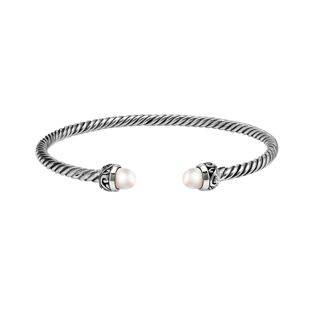 AB-1238-PE Sterling Silver Bangle With Pearl Jewelry Bali Designs Inc 