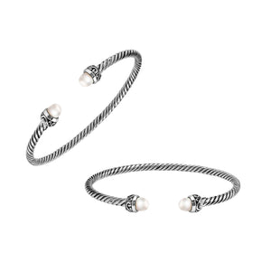 Silver Bangle With Pearl In 925 Sterling Silver For Wholesale