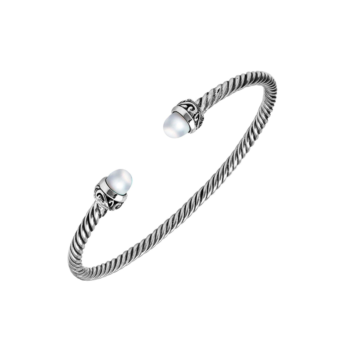AB-1238-PE.G Sterling Silver Bangle With Gray Mabe Pearl Jewelry Bali Designs Inc 