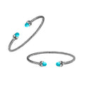 Sterling Silver Twisted Cable Bangle With Turquoise Shell and Oxidized Tribal Detailing For Wholesale Buyers.