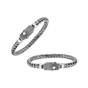 Wholesale sterling silver oxidized Bali weave bracelet with ribbed clasp handcrafted in Bali, Indonesia.