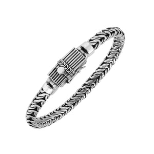 Wholesale sterling silver oxidized Bali weave bracelet with ribbed clasp handcrafted in Bali, Indonesia.