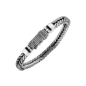 Wholesale sterling silver oxidized double Bali weave bracelet with textured clasp handcrafted in Bali, Indonesia.