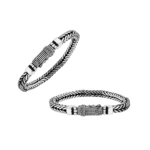 Wholesale sterling silver oxidized double Bali weave bracelet with textured clasp handcrafted in Bali, Indonesia.