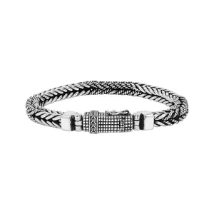 Wholesale sterling silver oxidized double Bali weave bracelet with textured clasp handcrafted in Bali, Indonesia.
