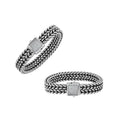 Wholesale sterling silver oxidized Bali weave bracelet with white cubic zirconia clasp handcrafted in Bali, Indonesia.