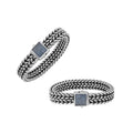 Sterling Silver Sapphire Quartz Pave Square Chain Bracelet Handcrafted In Bali