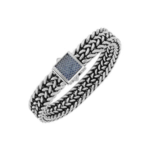 Sterling Silver Sapphire Quartz Pave Square Chain Bracelet Handcrafted In Bali