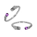 Wholesale sterling silver dragon head cuff bracelet with amethyst quartz handcrafted in Bali
