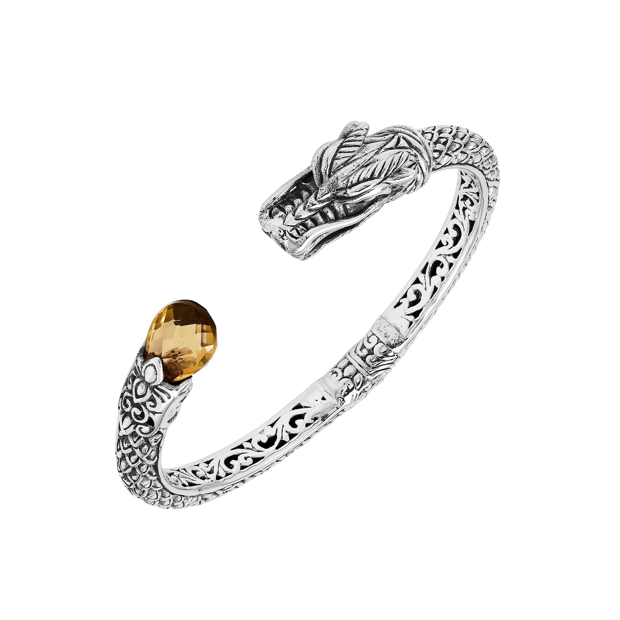 Wholesale sterling silver dragon head cuff bracelet with citrine quartz handcrafted in Bali